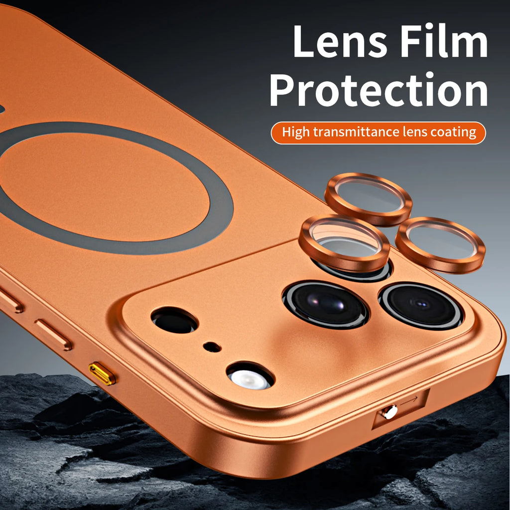 Aluminum Alloy Magnetic Charging Phone Case Shockproof Metal Frame Lens Protection Phone Cover for iPhone 17 16 15 Pro Max