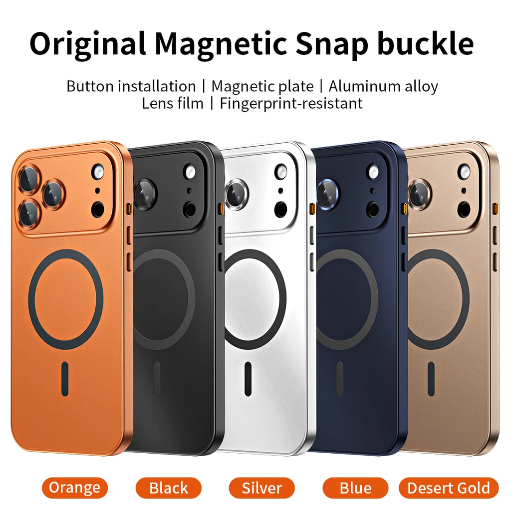 Aluminum Alloy Magnetic Charging Phone Case Shockproof Metal Frame Lens Protection Phone Cover for iPhone 17 16 15 Pro Max