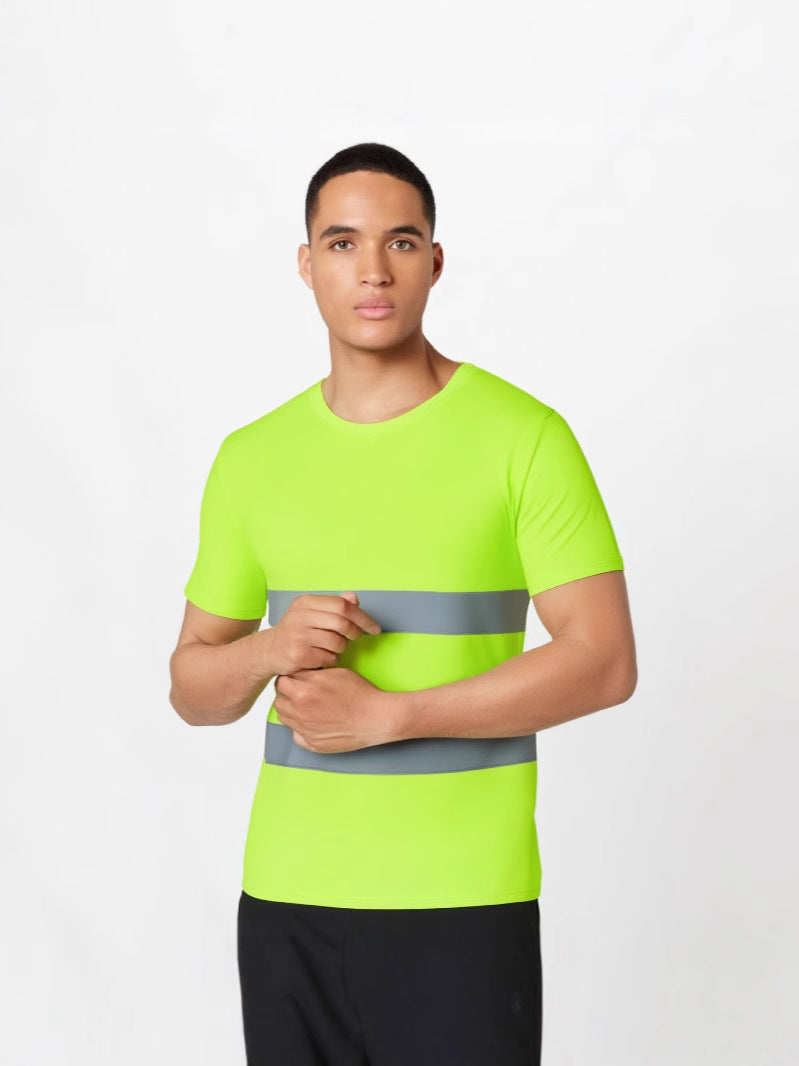 Wholesale Reflective Strip T-Shirt for Men, Long-Sleeved, Round Neck, Cross-Border, Plus Size, Sports Style, Large Size Round Neck T-Shirt
