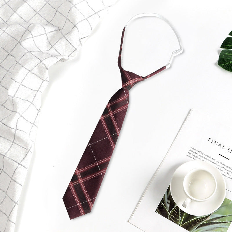 Japanese JK Academic Style Brown Retro Tie Female Lazy Wine-Free Red Shirt Accessories All-Match Black Stripe