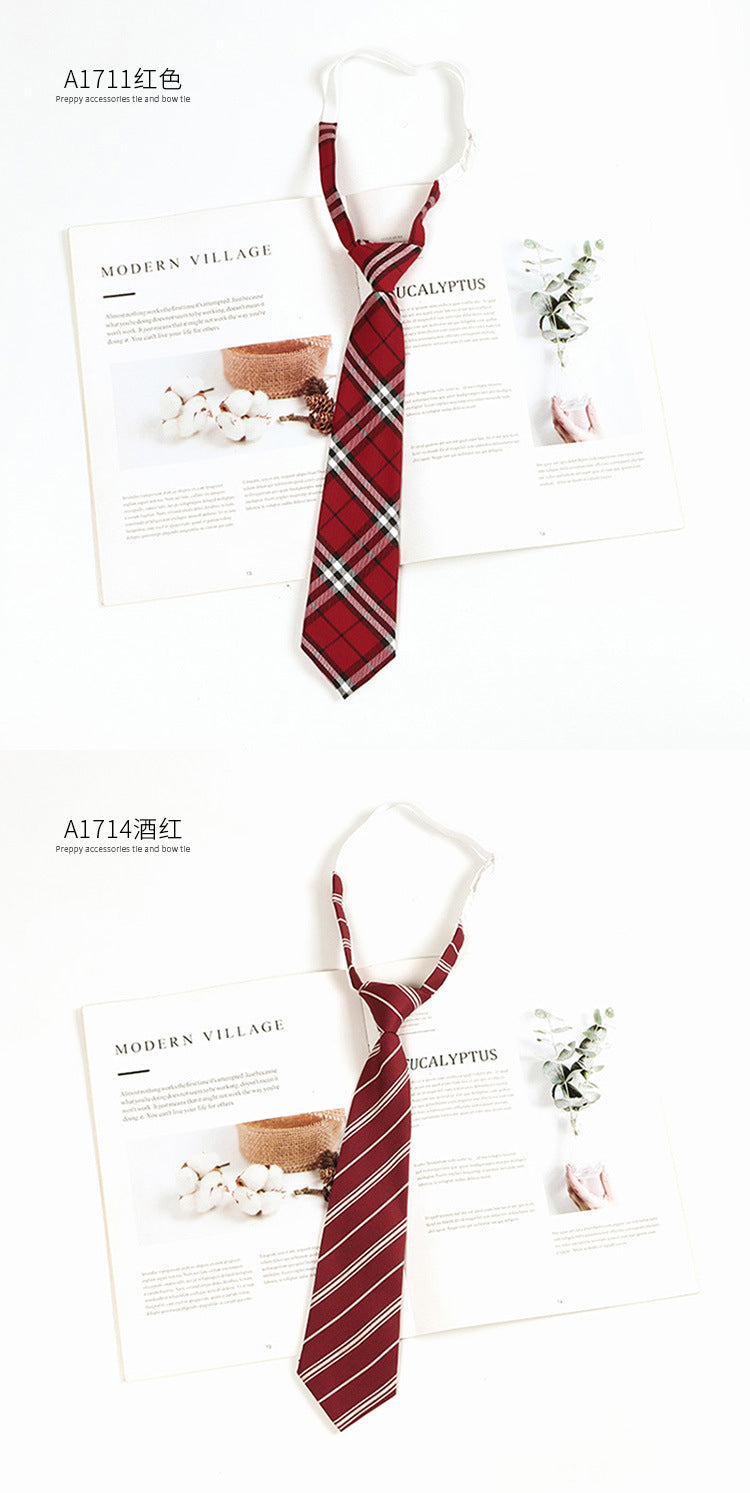 Japanese JK Academic Style Brown Retro Tie Female Lazy Wine-Free Red Shirt Accessories All-Match Black Stripe