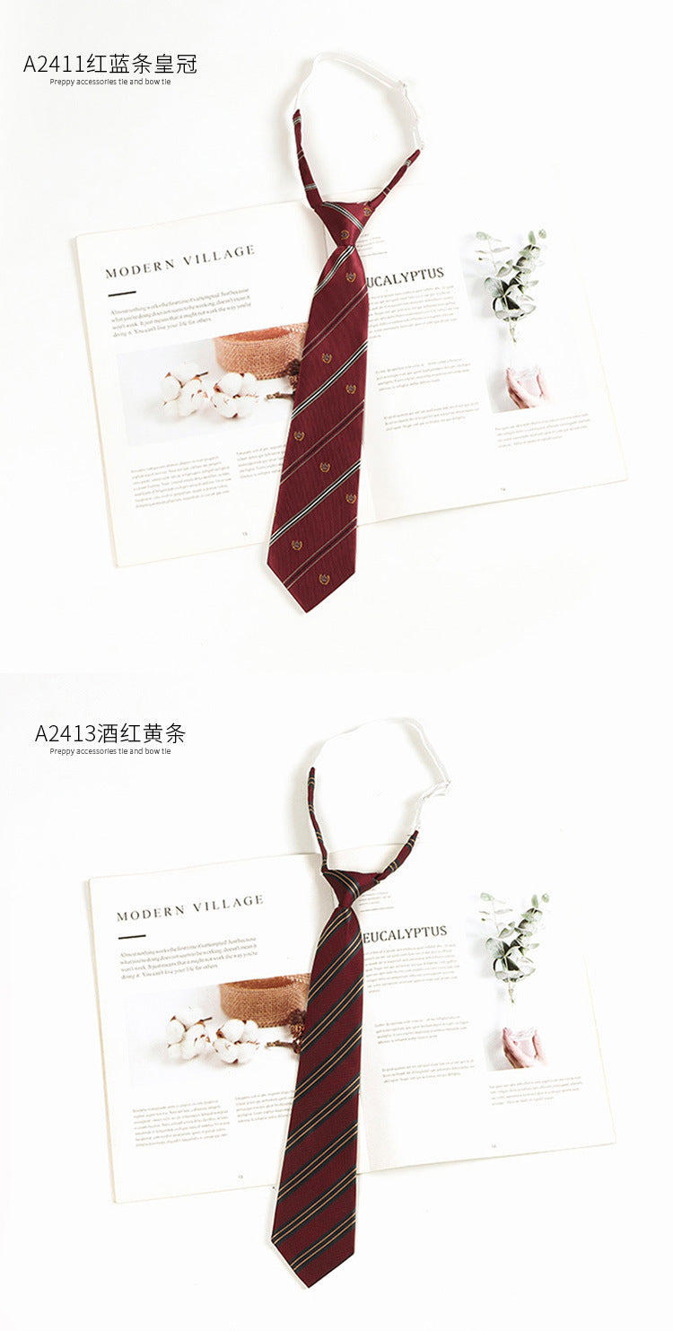 Japanese JK Academic Style Brown Retro Tie Female Lazy Wine-Free Red Shirt Accessories All-Match Black Stripe