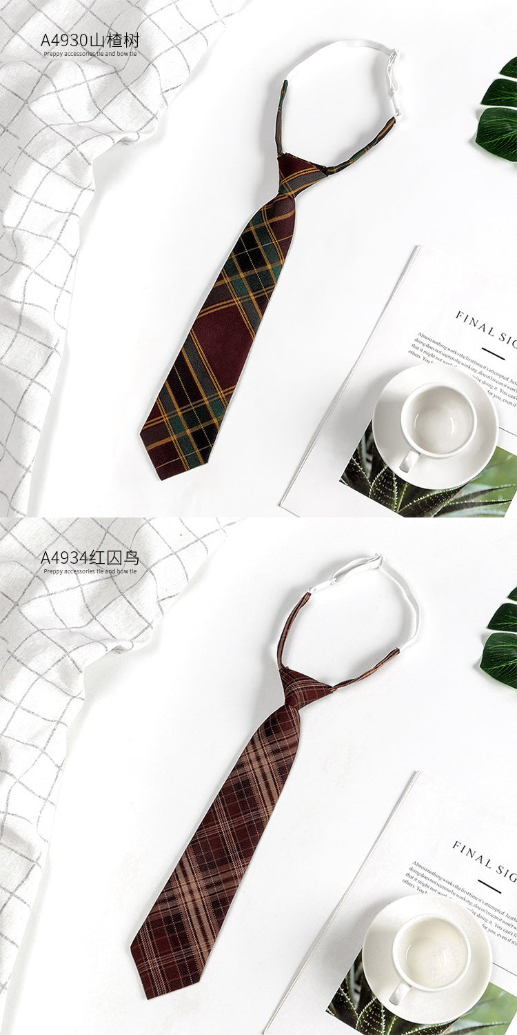 Japanese JK Academic Style Brown Retro Tie Female Lazy Wine-Free Red Shirt Accessories All-Match Black Stripe
