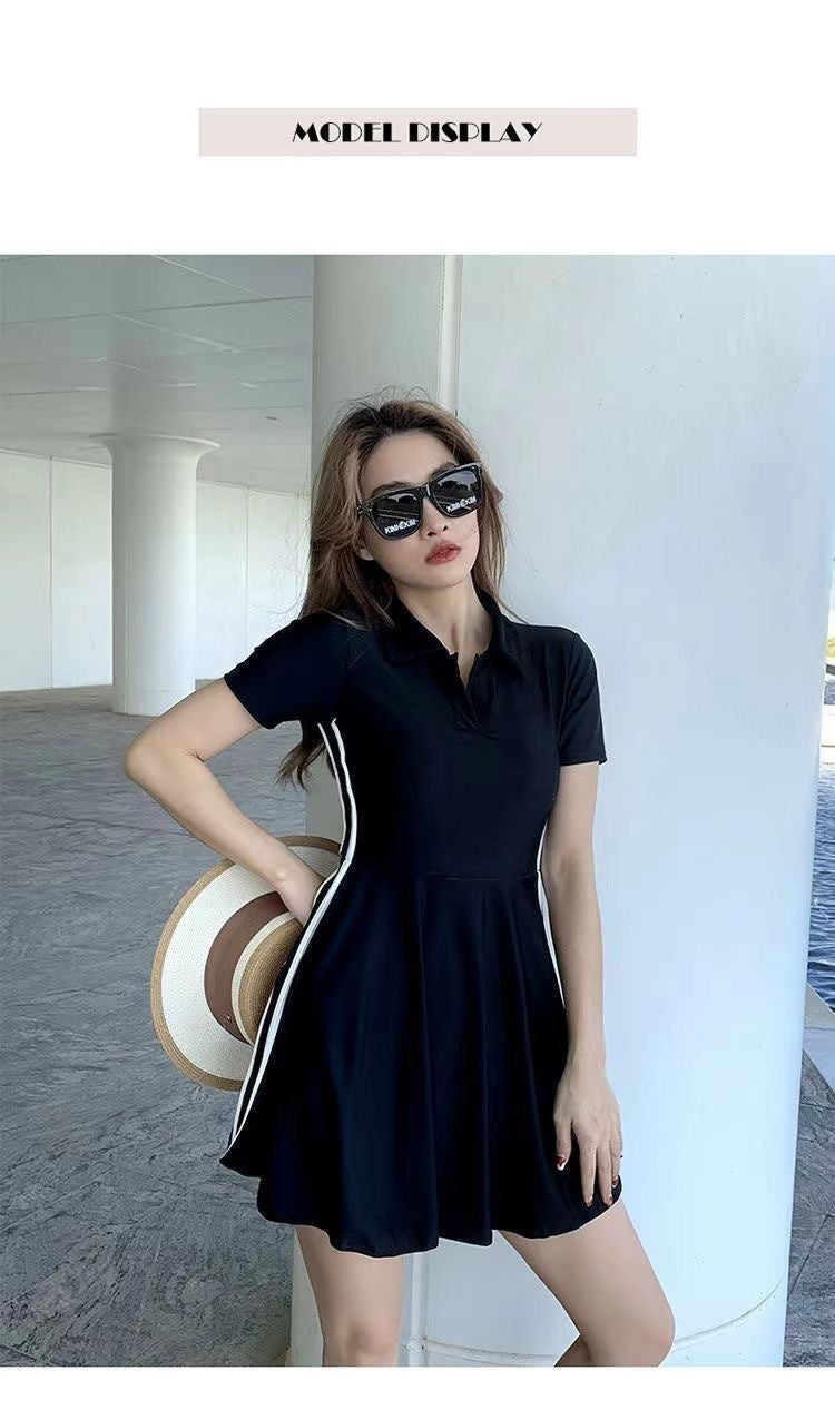 Women's Swimsuit Summer 2025 New Conservative One-Piece Skirt Style Belly-Covering Slimming Look Sports Boxer Student Hot Spring Swimwear