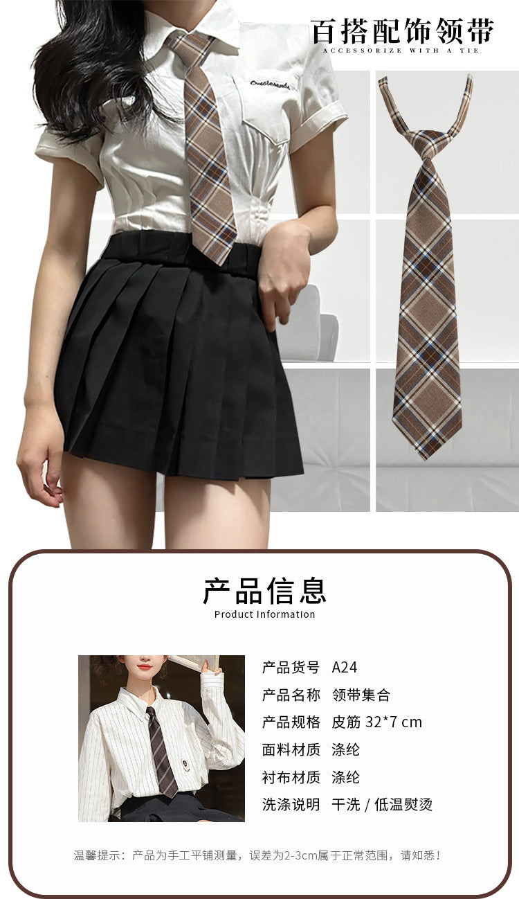 Japanese JK Academic Style Brown Retro Tie Female Lazy Wine-Free Red Shirt Accessories All-Match Black Stripe
