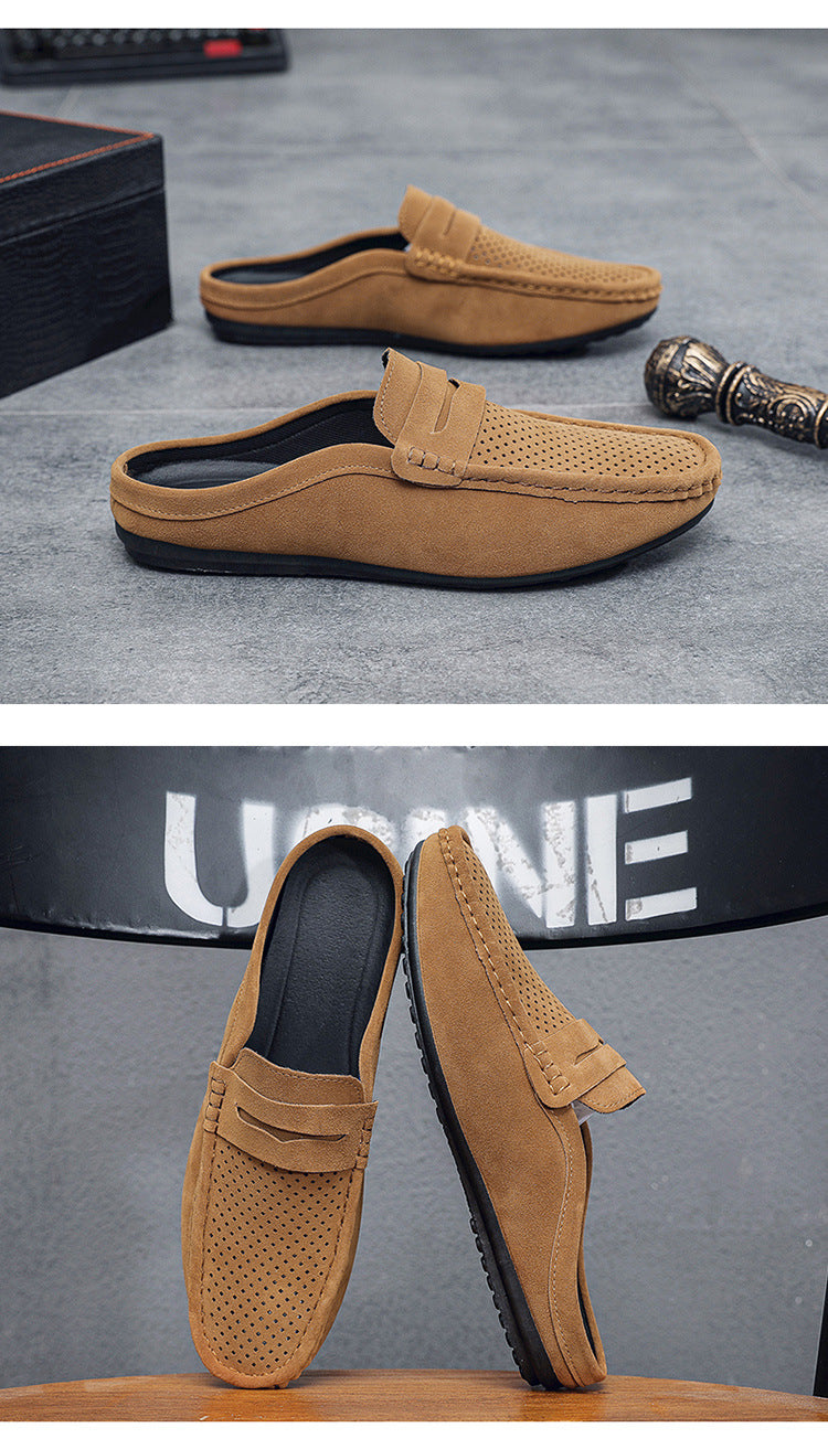 Men's Beanie Shoes, Half-Cup Breathable Toe-Toe Slip-Ons, Slip-On Half-Slippers, Men's Heelless Loafers for Men