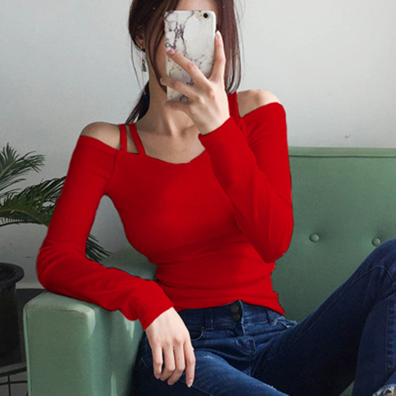 Black Off-Shoulder Short-Sleeve T-Shirt for Women, 2026 Summer New Design, Pure Desire V-Neck Slim-Fit Niche Top