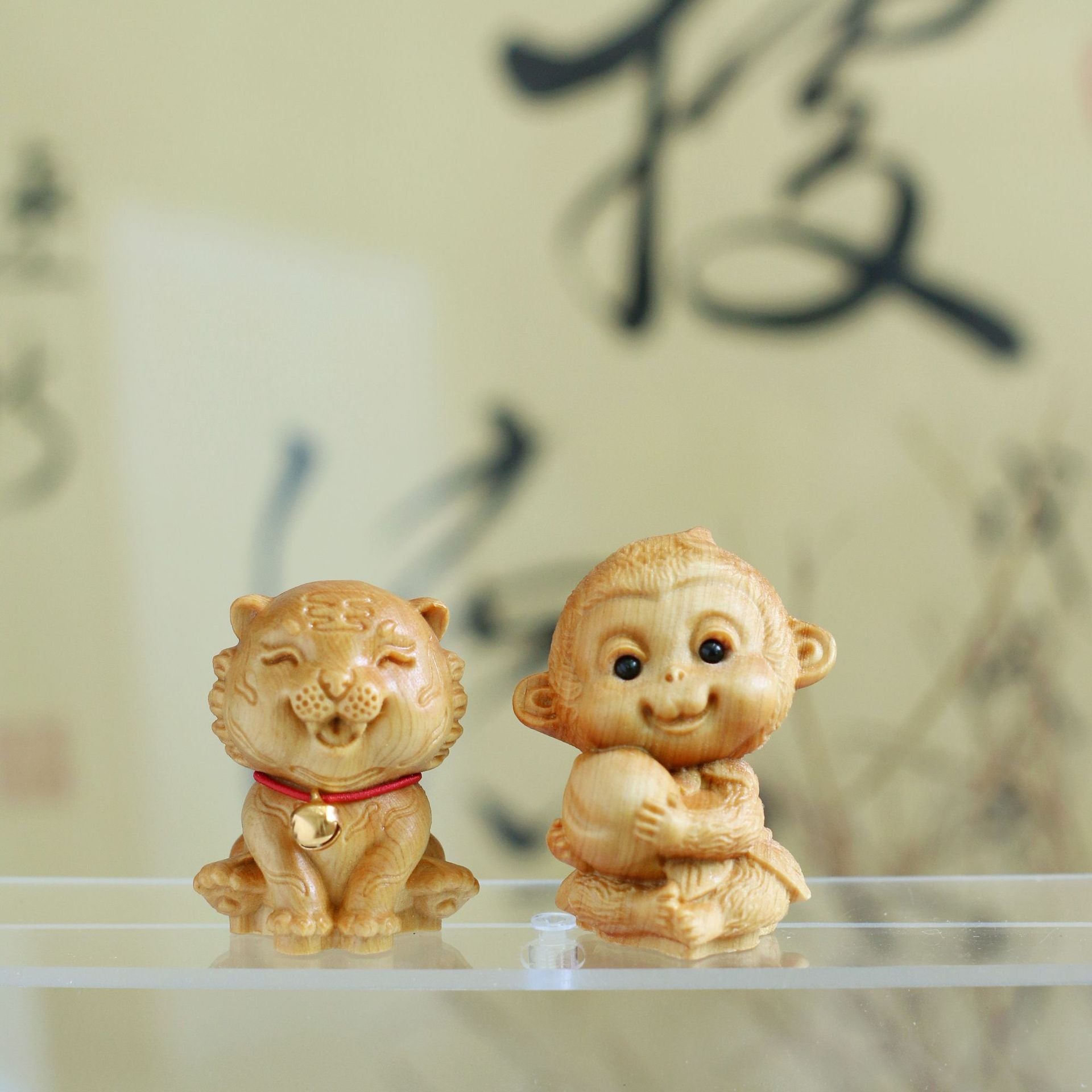 Thuja Wood Carving Twelve Zodiac Ornaments Mouse Ox Tiger Rabbit Dragon Snake Horse Sheep Monkey Chicken Dog Pig Handle Craft Gift