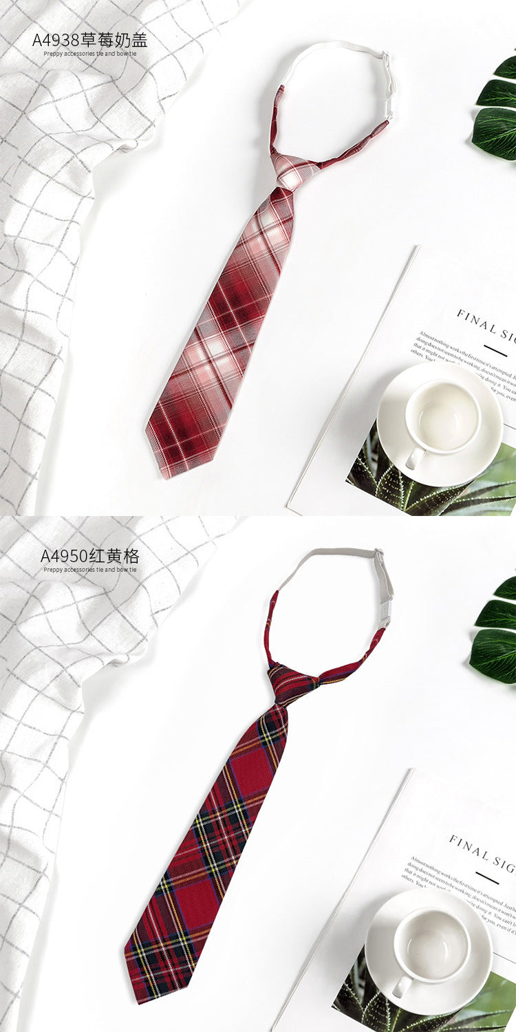 Japanese JK Academic Style Brown Retro Tie Female Lazy Wine-Free Red Shirt Accessories All-Match Black Stripe