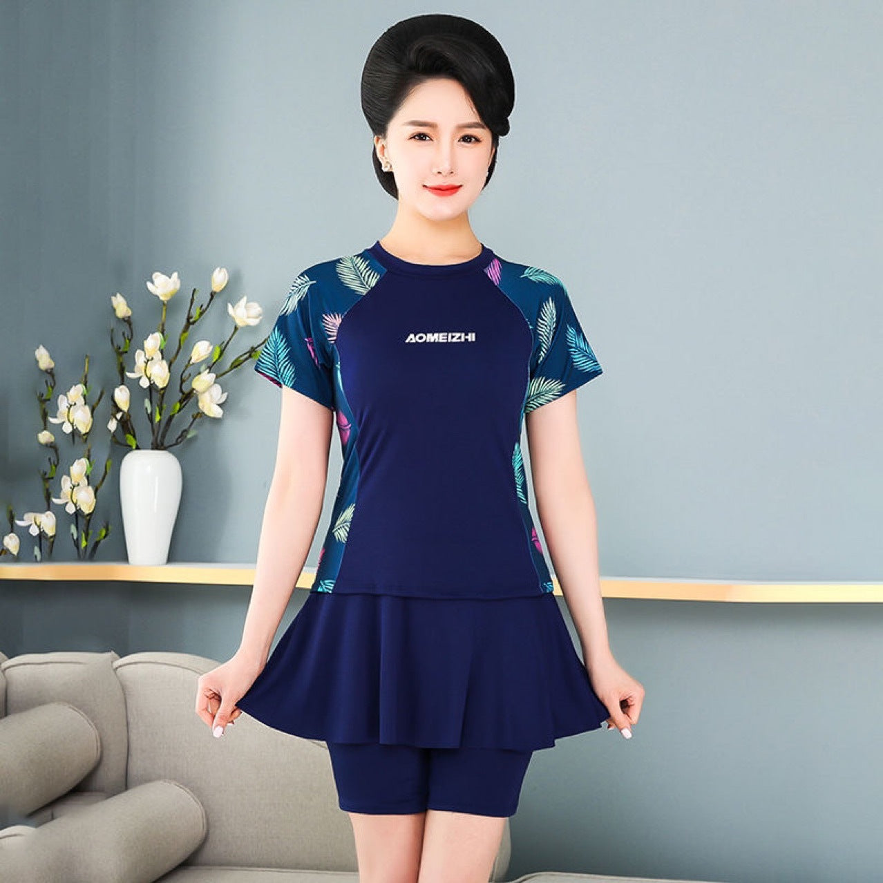 Fifth pants mother plus size swimsuit hot spring split fat mm200 kg belly covering slimming middle-aged and elderly swimming suit skirt