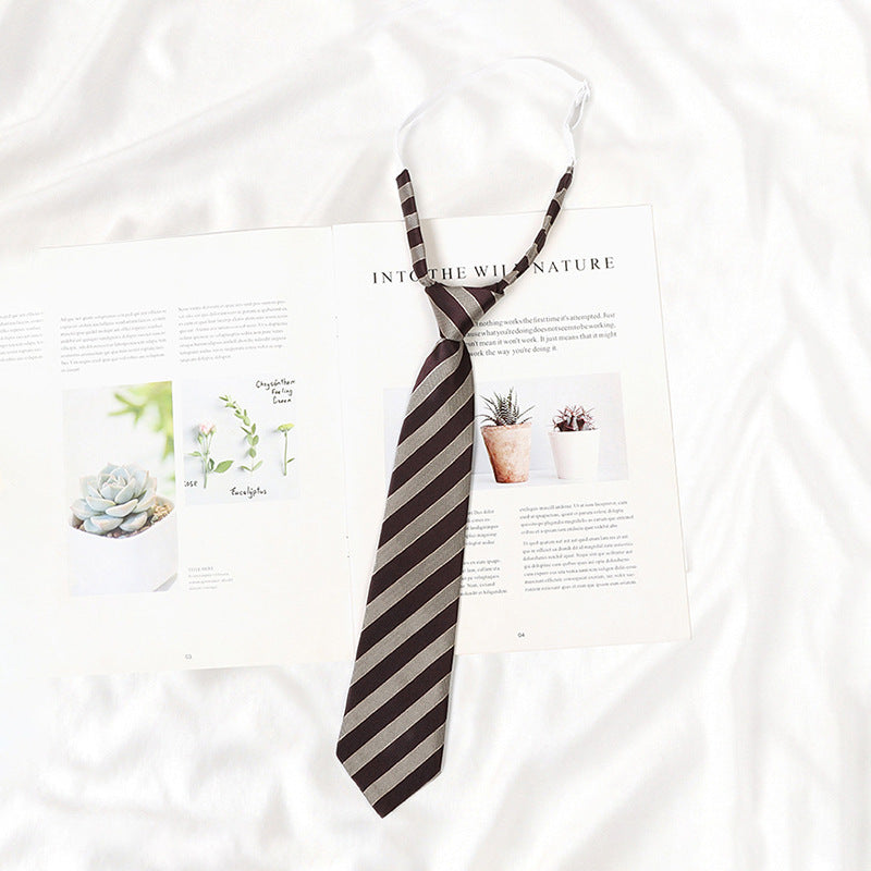 Japanese JK Academic Style Brown Retro Tie Female Lazy Wine-Free Red Shirt Accessories All-Match Black Stripe
