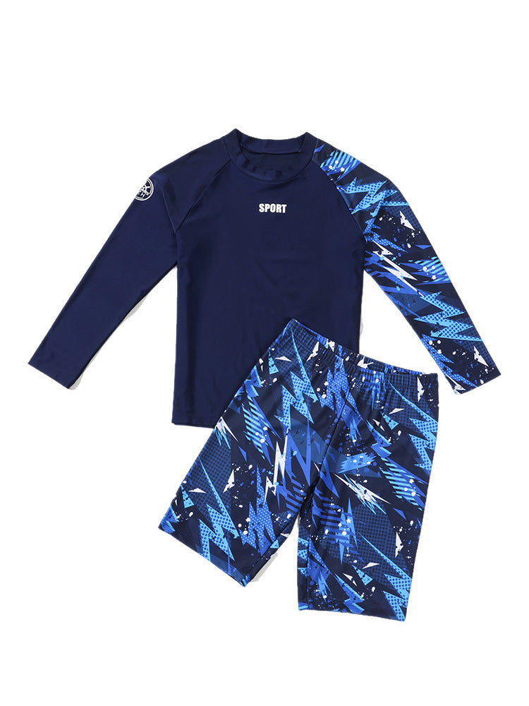 Children's Swimwear for Boys, Two-Piece Swim Trunks for Older Boys, 2026 New Model, Professional Sun-Protective Swimsuit, Hot Spring Set