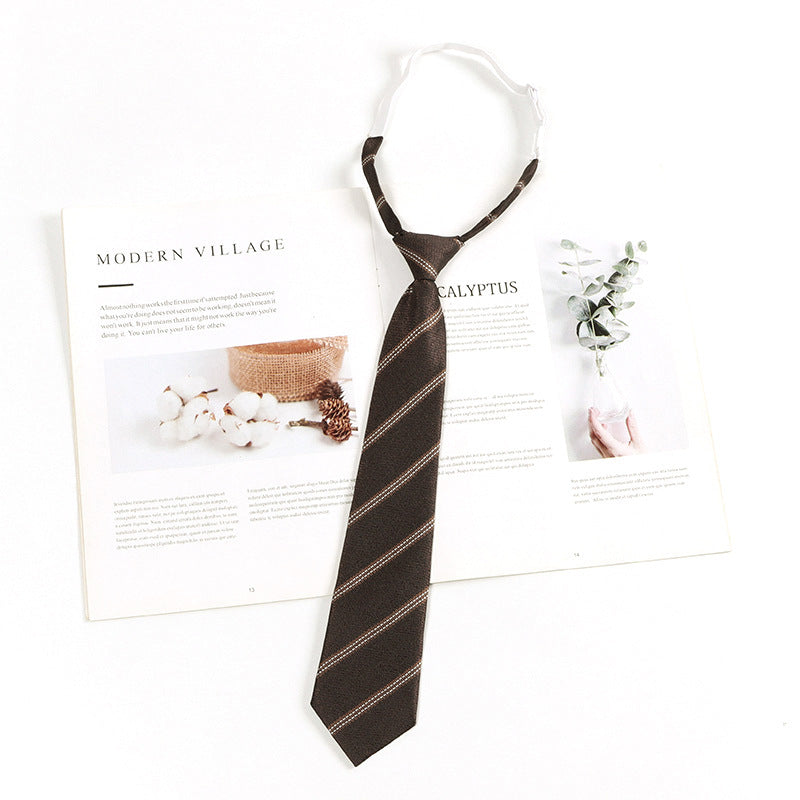 Japanese JK Academic Style Brown Retro Tie Female Lazy Wine-Free Red Shirt Accessories All-Match Black Stripe