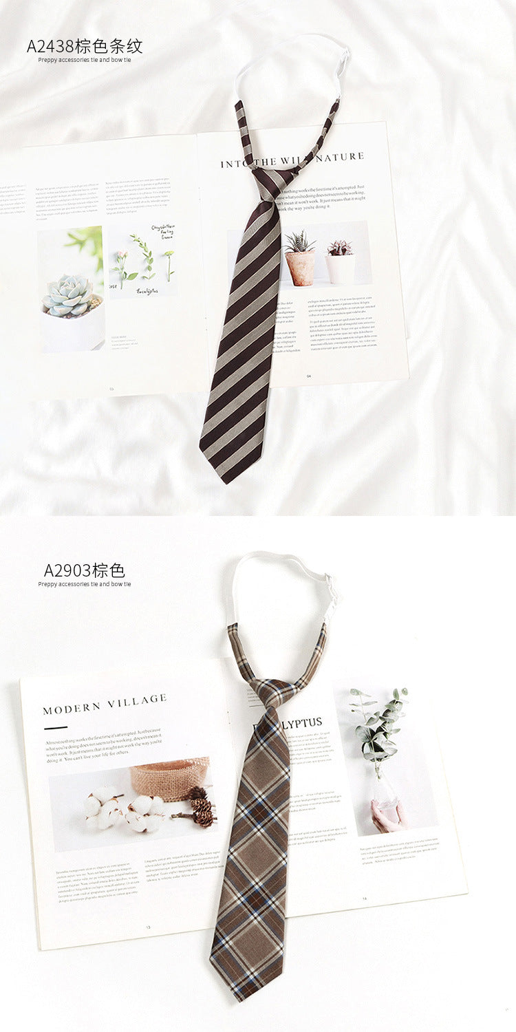 Japanese JK Academic Style Brown Retro Tie Female Lazy Wine-Free Red Shirt Accessories All-Match Black Stripe