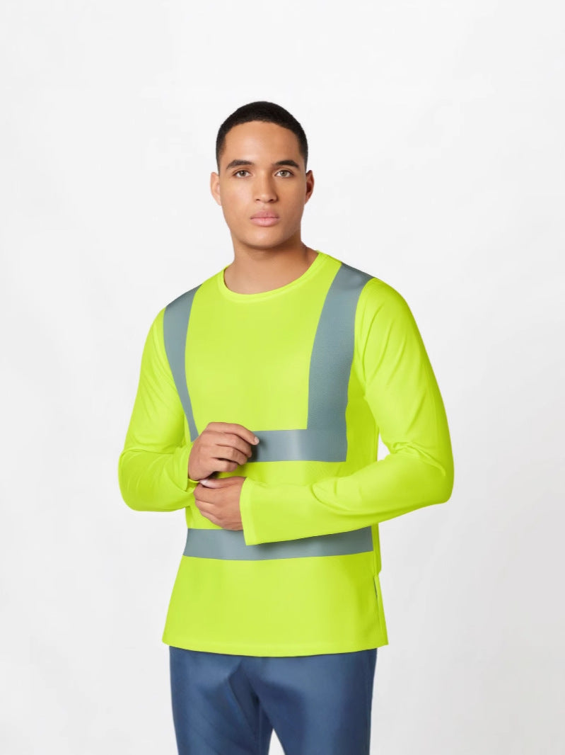 Wholesale Reflective Strip T-Shirt for Men, Long-Sleeved, Round Neck, Cross-Border, Plus Size, Sports Style, Large Size Round Neck T-Shirt