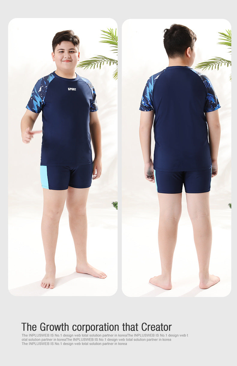 Children's Swimwear for Boys, Two-Piece Swim Trunks for Older Boys, 2026 New Model, Professional Sun-Protective Swimsuit, Hot Spring Set