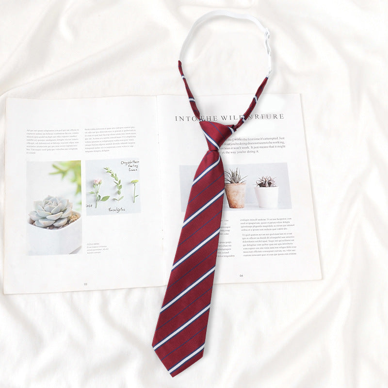 Japanese JK Academic Style Brown Retro Tie Female Lazy Wine-Free Red Shirt Accessories All-Match Black Stripe