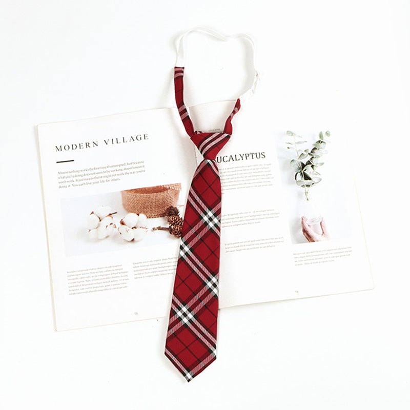 Japanese JK Academic Style Brown Retro Tie Female Lazy Wine-Free Red Shirt Accessories All-Match Black Stripe
