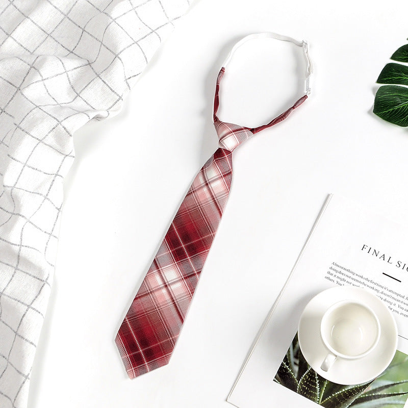 Japanese JK Academic Style Brown Retro Tie Female Lazy Wine-Free Red Shirt Accessories All-Match Black Stripe