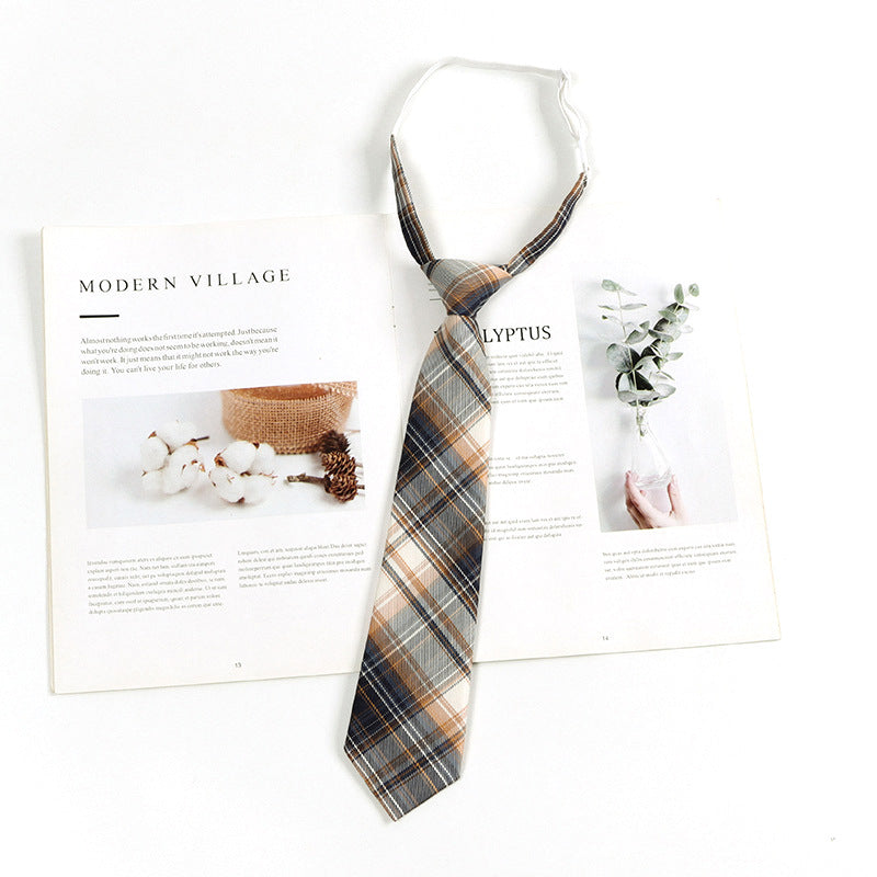 Japanese JK Academic Style Brown Retro Tie Female Lazy Wine-Free Red Shirt Accessories All-Match Black Stripe