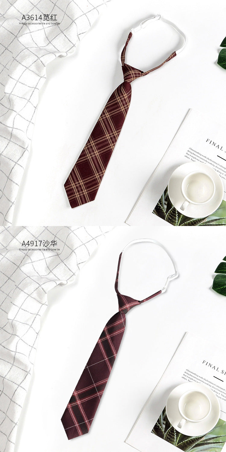 Japanese JK Academic Style Brown Retro Tie Female Lazy Wine-Free Red Shirt Accessories All-Match Black Stripe