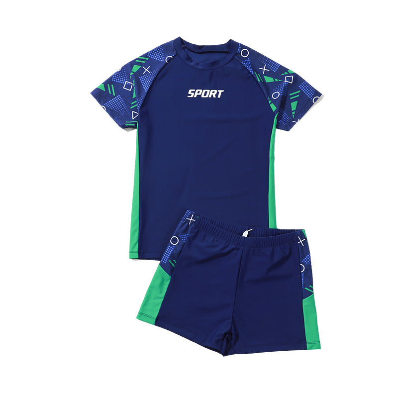 Children's Swimwear for Boys, Two-Piece Swim Trunks for Older Boys, 2026 New Model, Professional Sun-Protective Swimsuit, Hot Spring Set