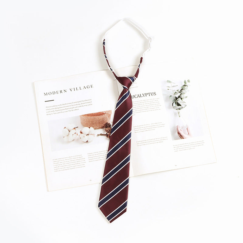 Japanese JK Academic Style Brown Retro Tie Female Lazy Wine-Free Red Shirt Accessories All-Match Black Stripe