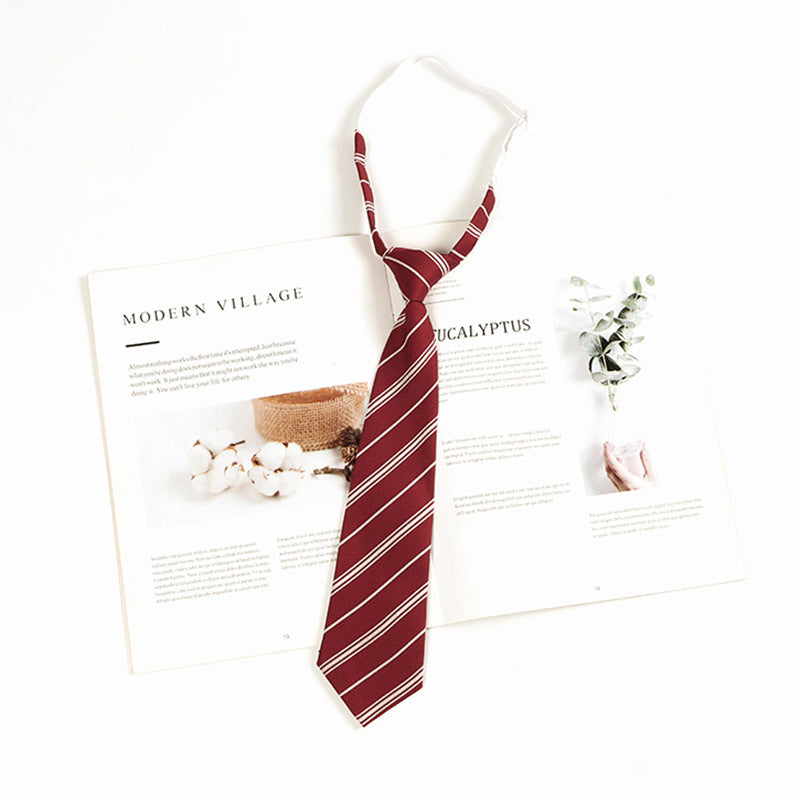 Japanese JK Academic Style Brown Retro Tie Female Lazy Wine-Free Red Shirt Accessories All-Match Black Stripe