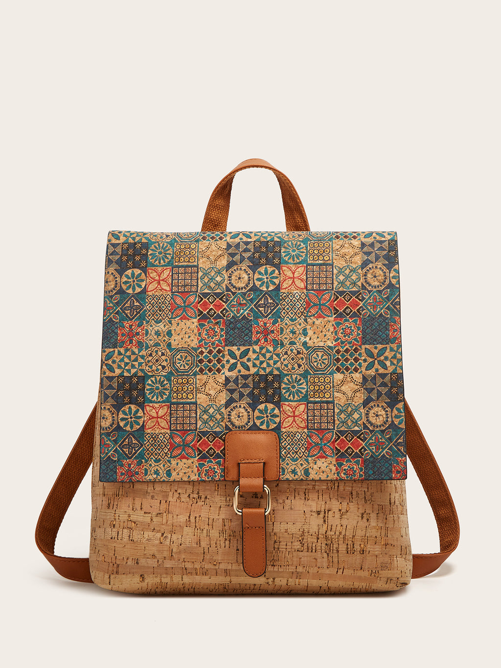Cross-Border New Model 2026 Fashion Retro Printed Bark Cork Flip-Top Backpack Women's Large Capacity Backpack
