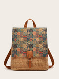 Cross-Border New Model 2026 Fashion Retro Printed Bark Cork Flip-Top Backpack Women's Large Capacity Backpack