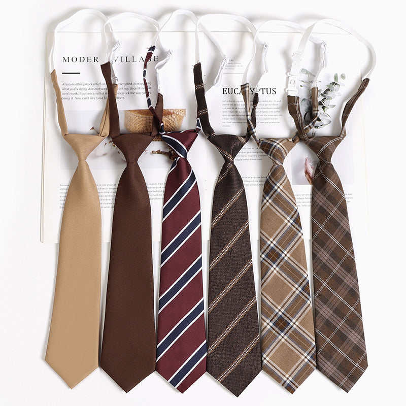 Japanese JK Academic Style Brown Retro Tie Female Lazy Wine-Free Red Shirt Accessories All-Match Black Stripe