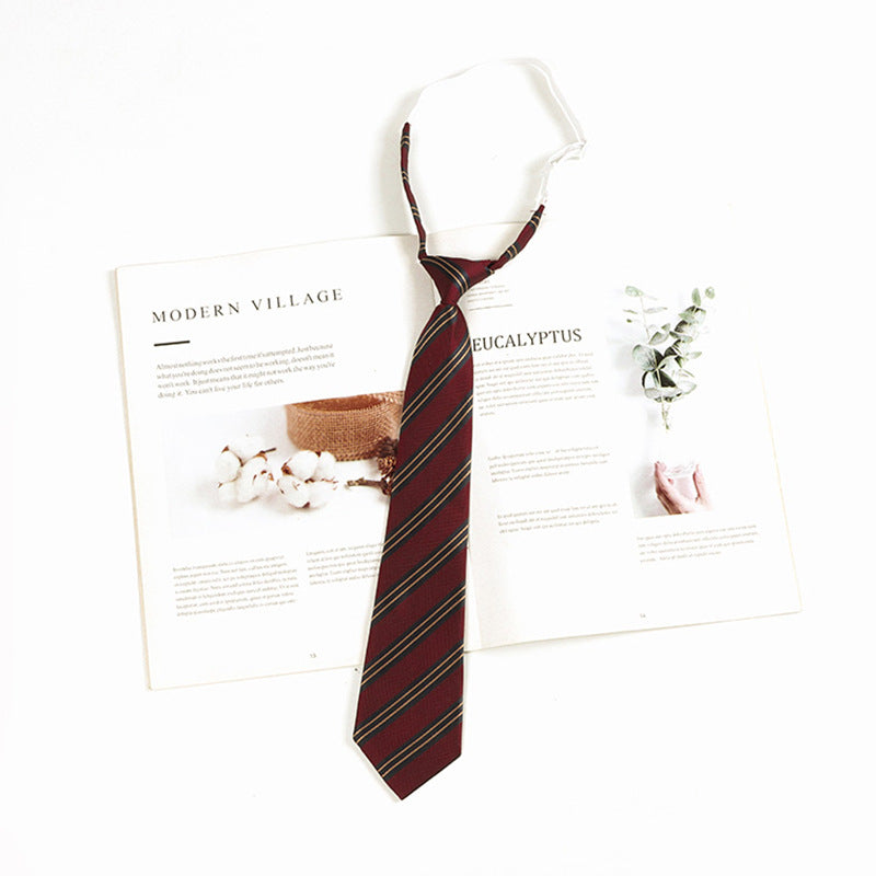 Japanese JK Academic Style Brown Retro Tie Female Lazy Wine-Free Red Shirt Accessories All-Match Black Stripe