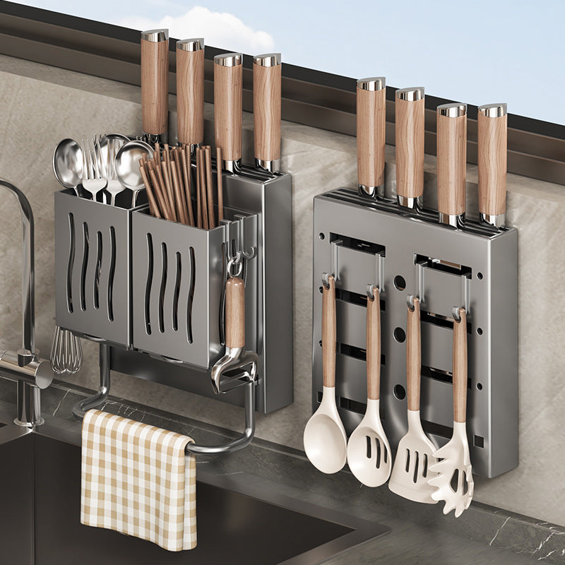 Knife Holder Cutting Board Storage Rack Kitchen Storage Rack Wall-Mounted Multi-Functional Punch-Free Hook Rack Chopstick Cage Storage Rack