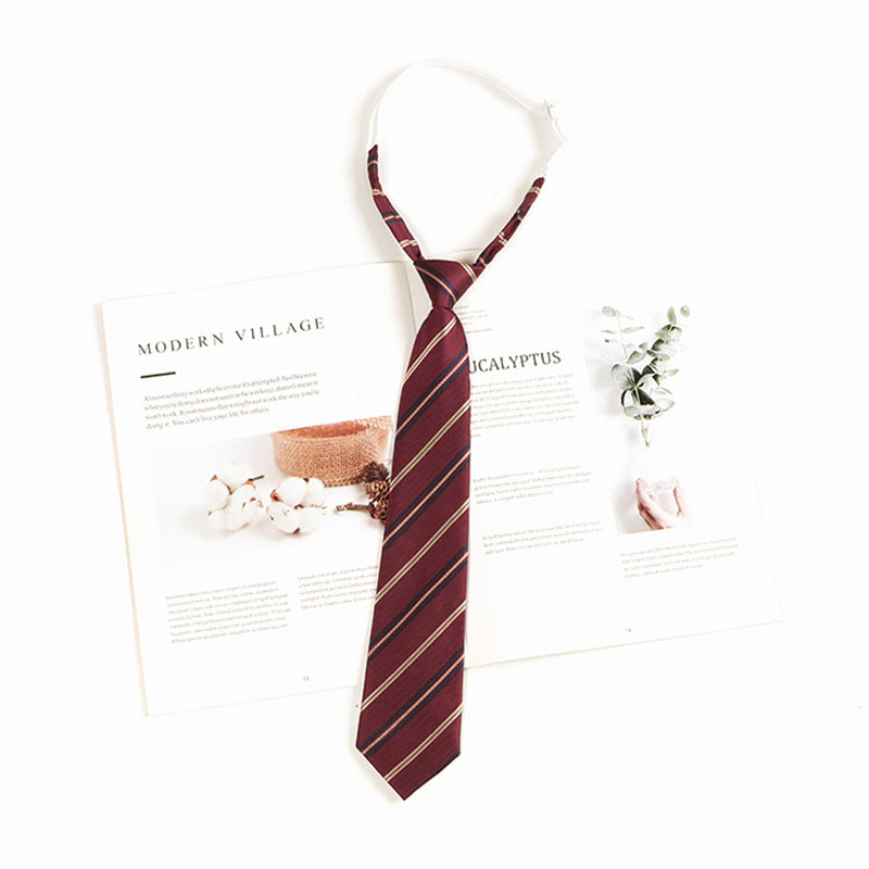 Japanese JK Academic Style Brown Retro Tie Female Lazy Wine-Free Red Shirt Accessories All-Match Black Stripe