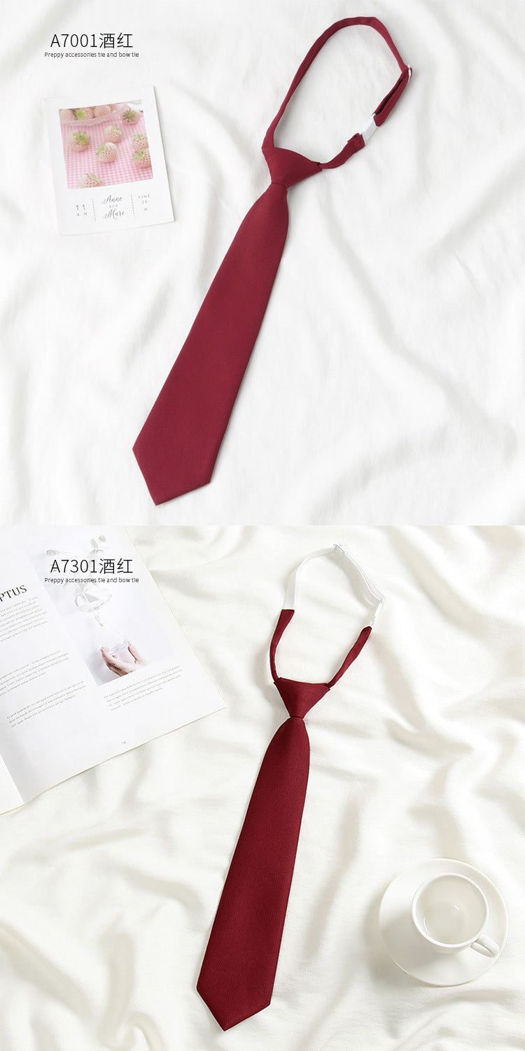 Japanese JK Academic Style Brown Retro Tie Female Lazy Wine-Free Red Shirt Accessories All-Match Black Stripe