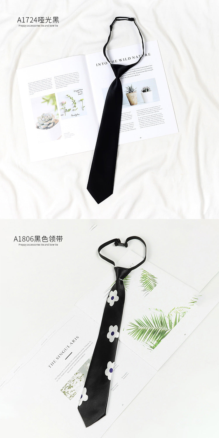 Japanese JK Academic Style Brown Retro Tie Female Lazy Wine-Free Red Shirt Accessories All-Match Black Stripe