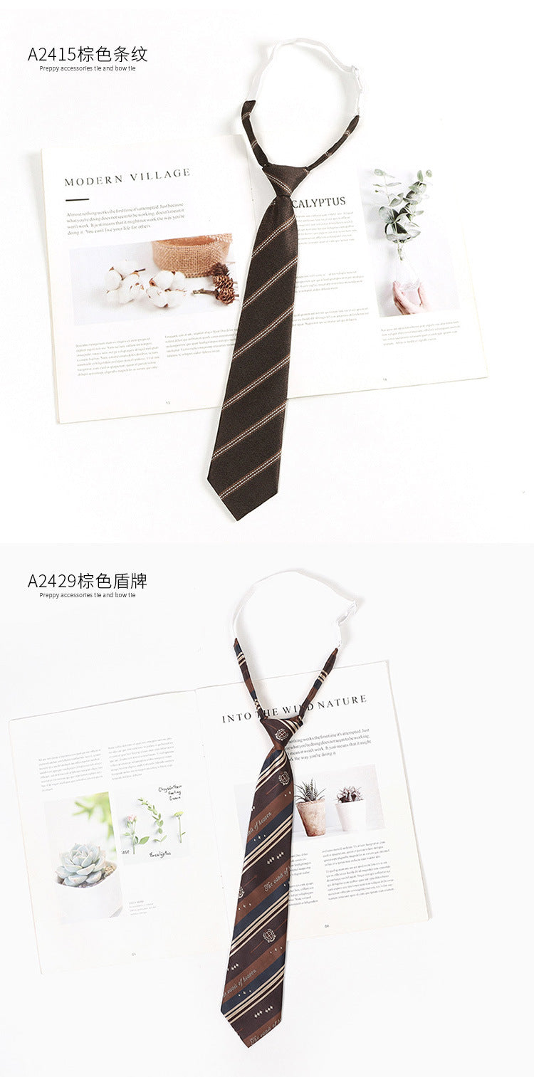Japanese JK Academic Style Brown Retro Tie Female Lazy Wine-Free Red Shirt Accessories All-Match Black Stripe