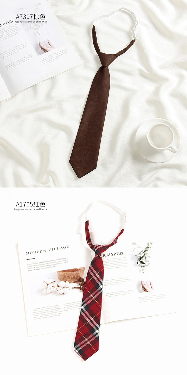 Japanese JK Academic Style Brown Retro Tie Female Lazy Wine-Free Red Shirt Accessories All-Match Black Stripe