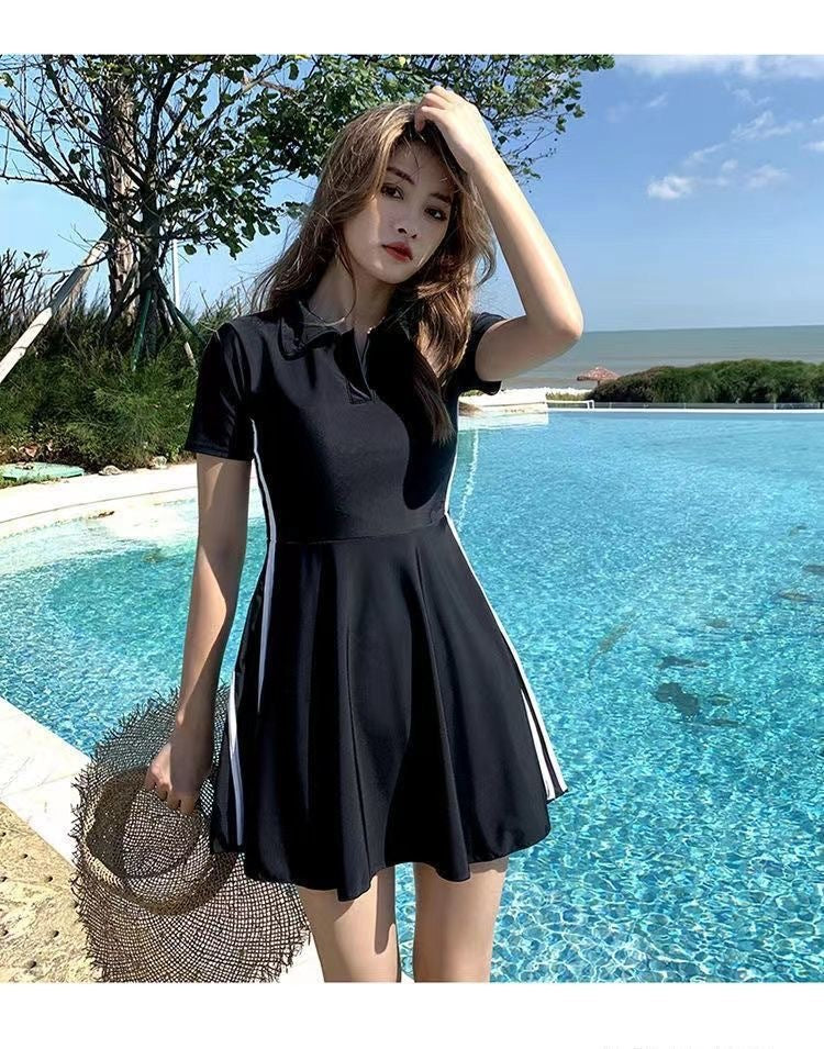 Women's Swimsuit Summer 2025 New Conservative One-Piece Skirt Style Belly-Covering Slimming Look Sports Boxer Student Hot Spring Swimwear
