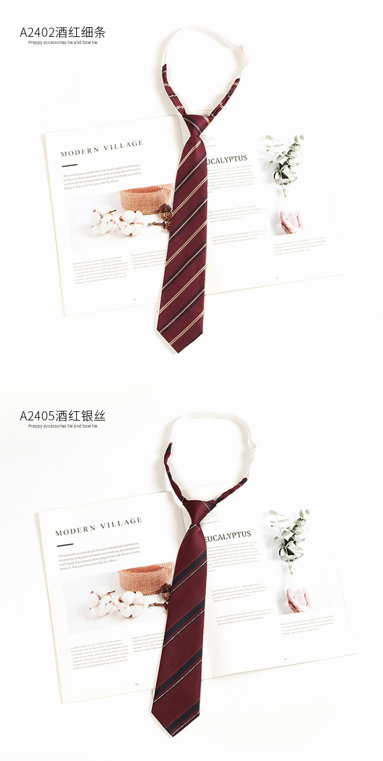 Japanese JK Academic Style Brown Retro Tie Female Lazy Wine-Free Red Shirt Accessories All-Match Black Stripe