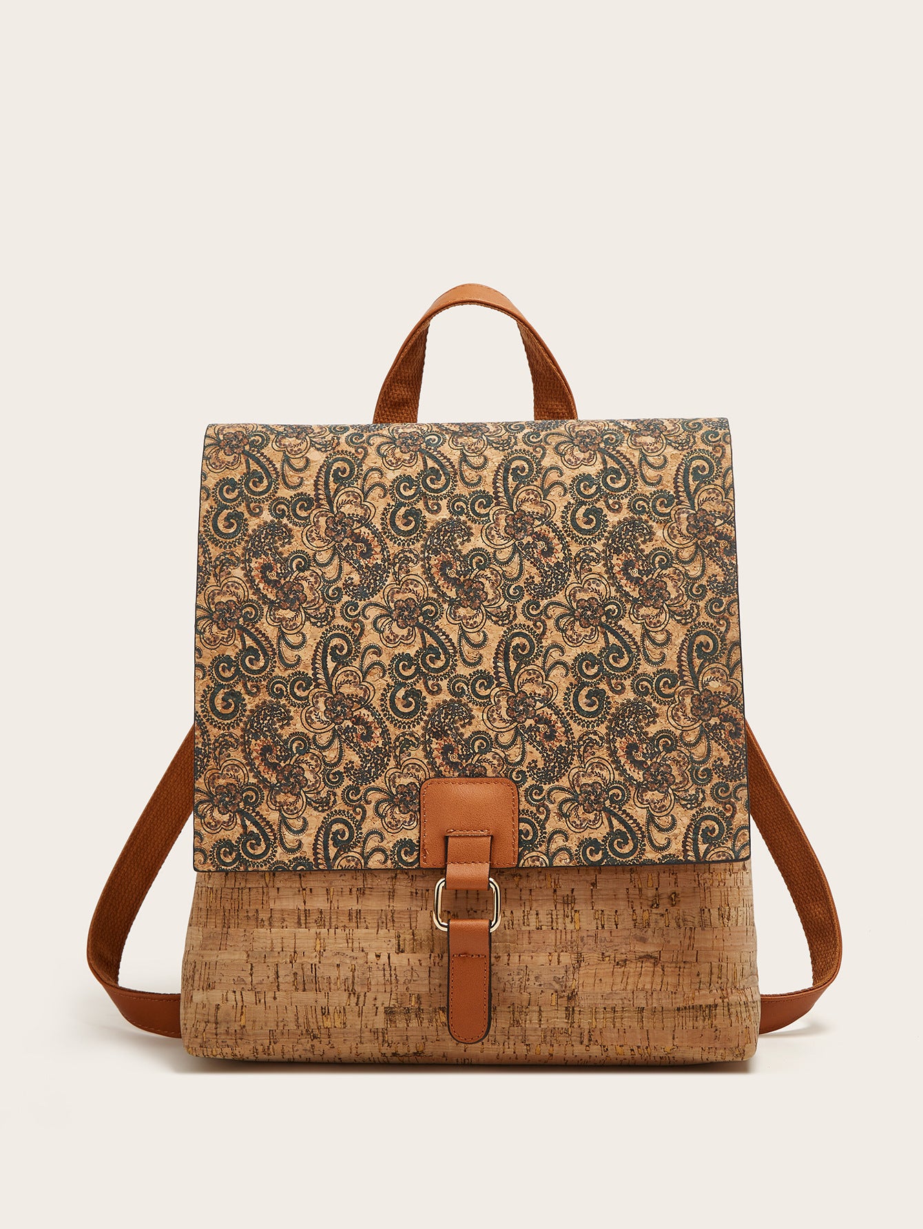 Cross-Border New Model 2026 Fashion Retro Printed Bark Cork Flip-Top Backpack Women's Large Capacity Backpack
