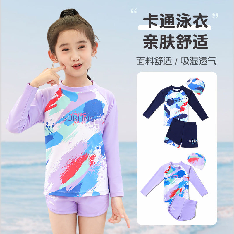 Children's Swimwear for Boys, Two-Piece Swim Trunks for Older Boys, 2026 New Model, Professional Sun-Protective Swimsuit, Hot Spring Set