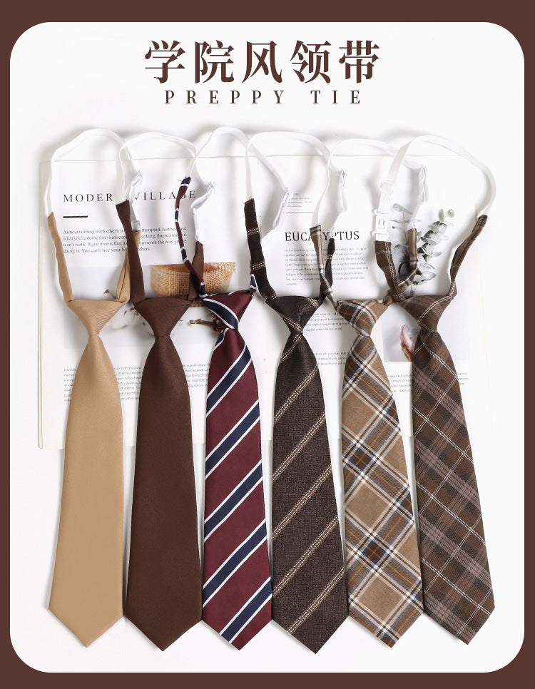 Japanese JK Academic Style Brown Retro Tie Female Lazy Wine-Free Red Shirt Accessories All-Match Black Stripe