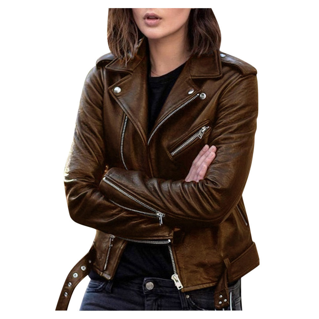 Women's Leather Jacket 2025 New Autumn Short Spring Korean Version Pu Motorcycle Jacket Slim Fit Winter Leather Jacket