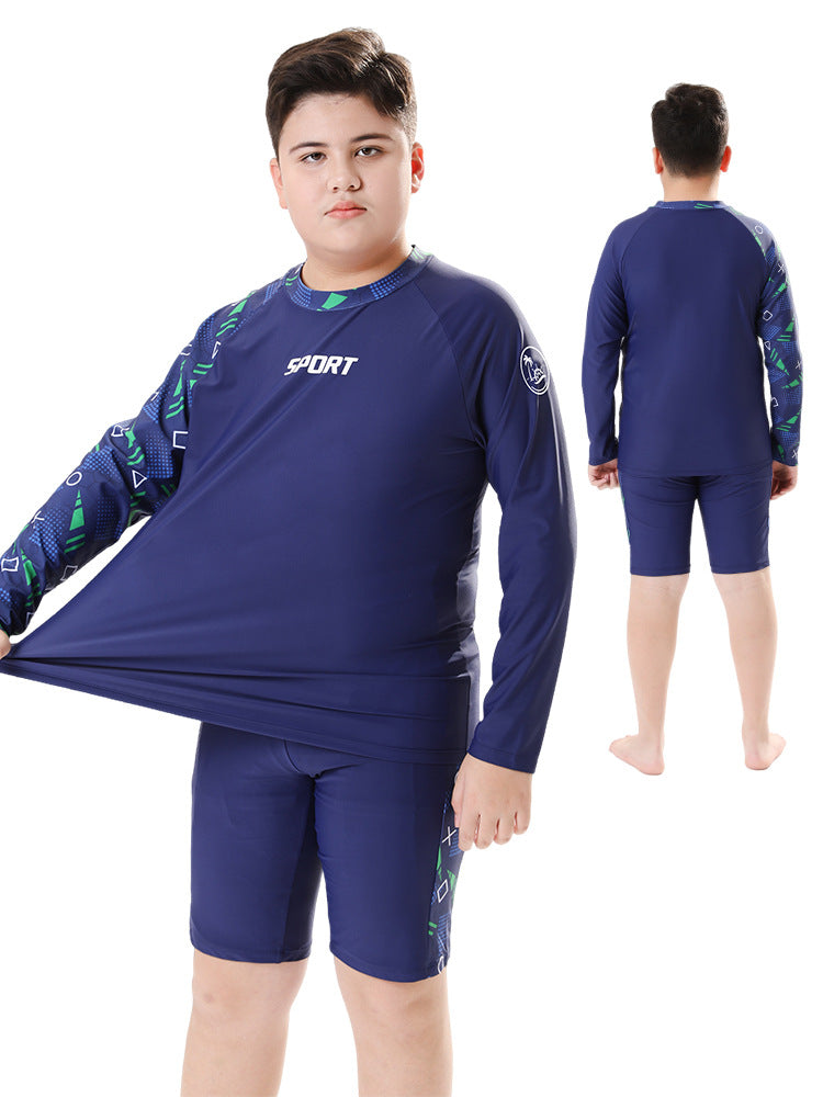 Children's Swimwear for Boys, Two-Piece Swim Trunks for Older Boys, 2026 New Model, Professional Sun-Protective Swimsuit, Hot Spring Set