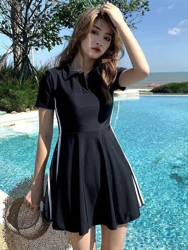 Women's Swimsuit Summer 2025 New Conservative One-Piece Skirt Style Belly-Covering Slimming Look Sports Boxer Student Hot Spring Swimwear
