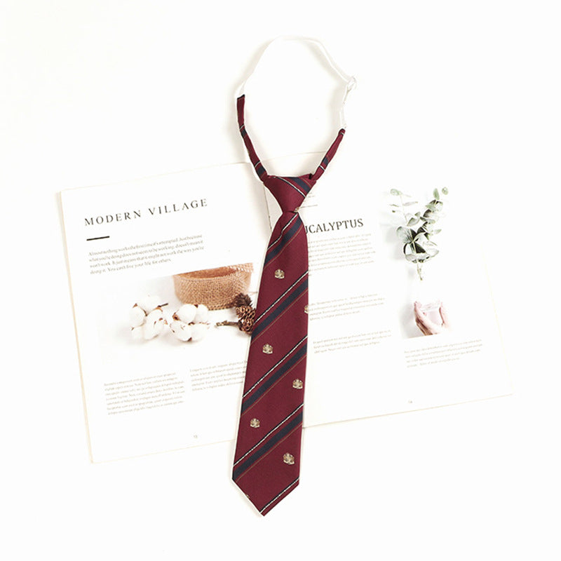 Japanese JK Academic Style Brown Retro Tie Female Lazy Wine-Free Red Shirt Accessories All-Match Black Stripe