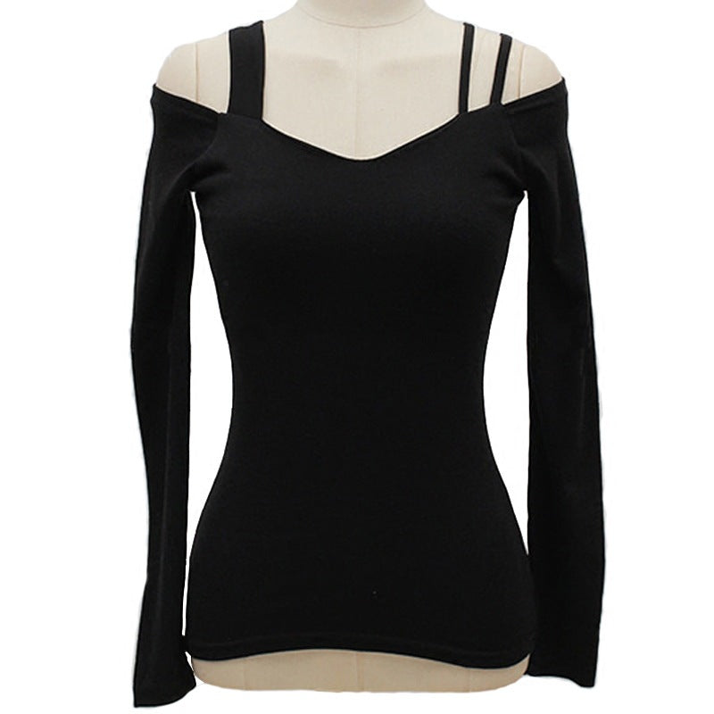 Black Off-Shoulder Short-Sleeve T-Shirt for Women, 2026 Summer New Design, Pure Desire V-Neck Slim-Fit Niche Top