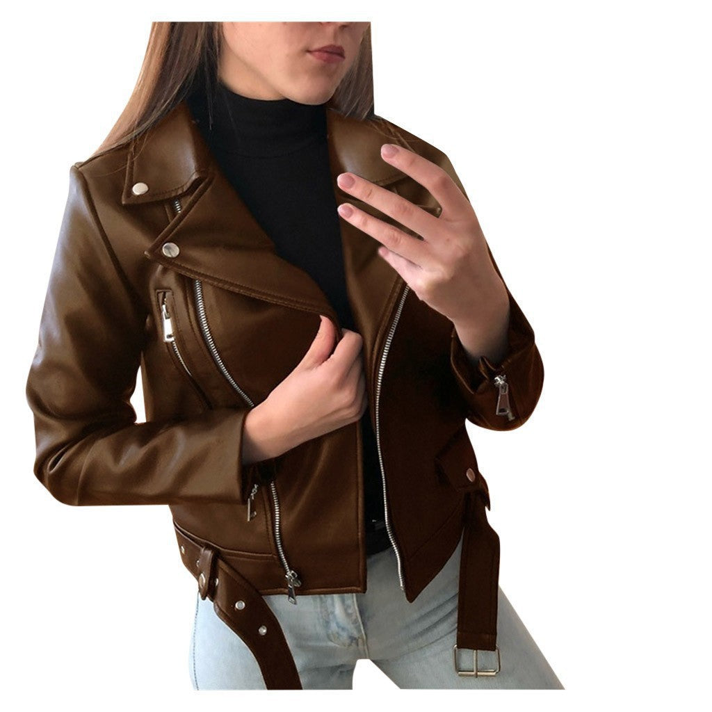Women's Leather Jacket 2025 New Autumn Short Spring Korean Version Pu Motorcycle Jacket Slim Fit Winter Leather Jacket