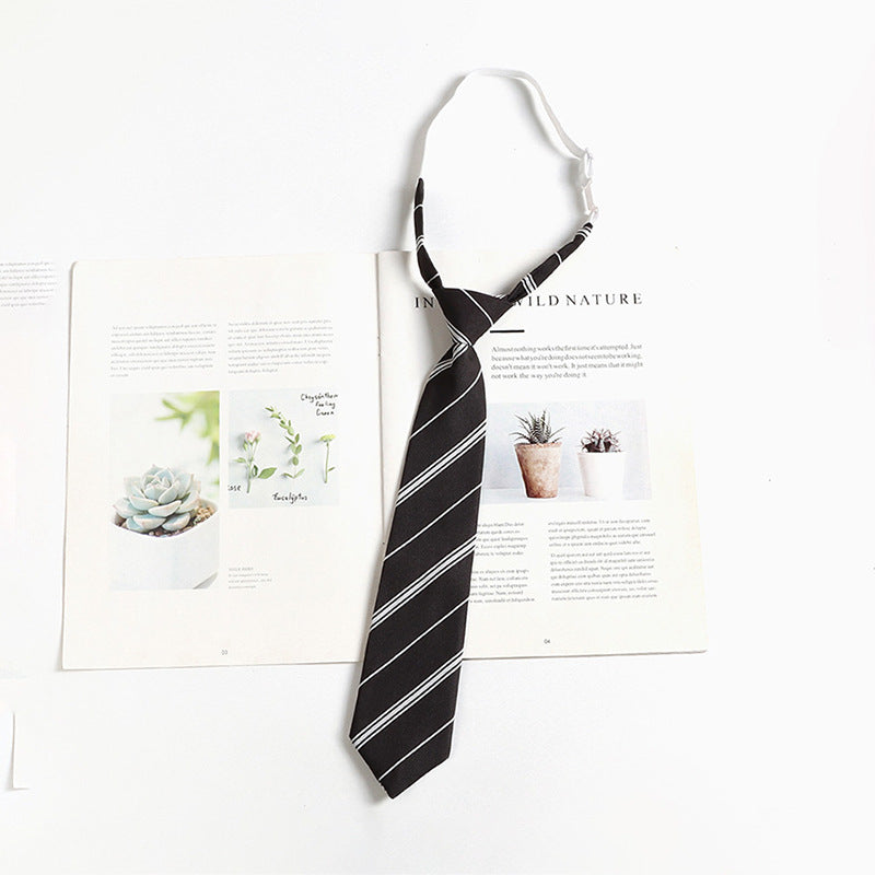 Japanese JK Academic Style Brown Retro Tie Female Lazy Wine-Free Red Shirt Accessories All-Match Black Stripe
